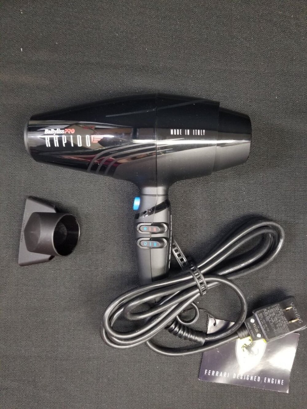 BaBylissPRO Rapido Hair Dryer FERRARI Designed Engine Black NEW NO BOX!
